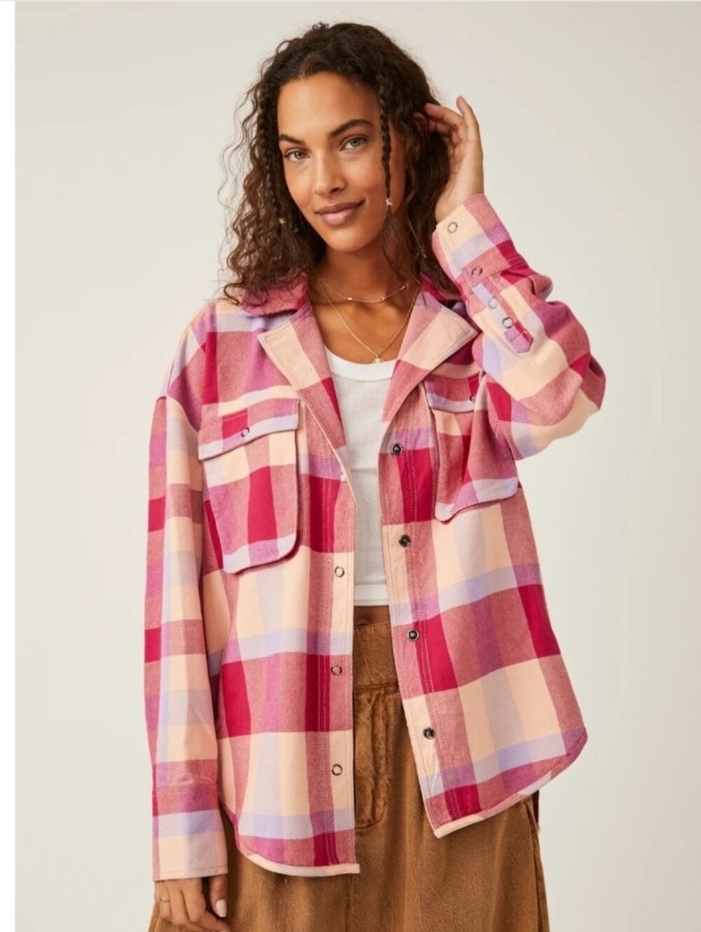 Free People Size Medium Izzy Cargo Shacket Red